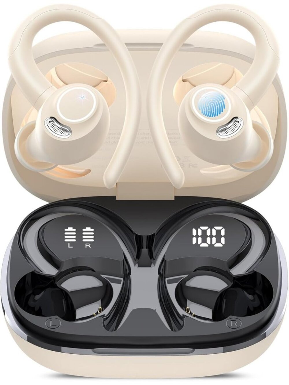 Wireless Off White ENC Noise Cancelling 48H Earhooks Deep Bass Bluetooth Earbud